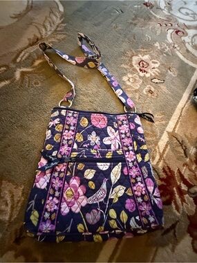Vera Bradley Navy Floral Quilted Crossbody with Pink and Yellow Accents